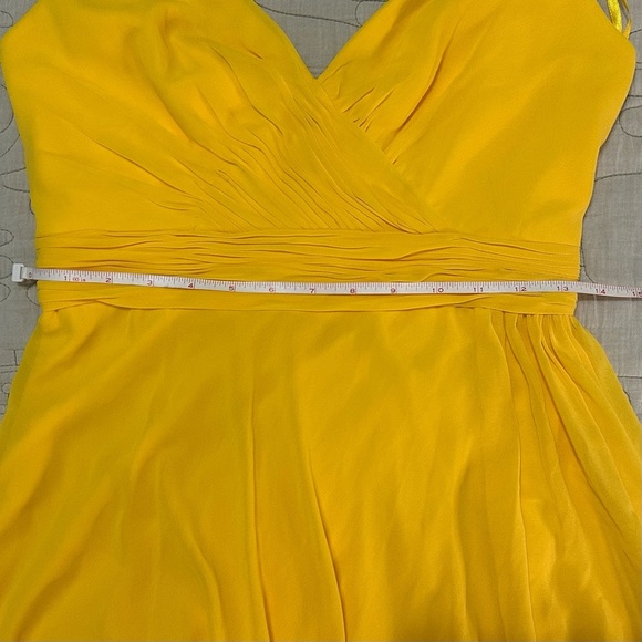 NWT Mac Duggal Ieena Spaghetti Strap High Low Chiffon Dress 6 Mango Yellow - Picture 9 of 10